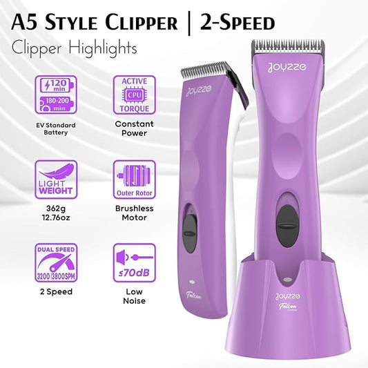 Falcon Cordless Clipper 2 Speed - Professional Grooming with Precision, Power, Low Noise, Dog Clippers for Grooming (Falcon Purple)