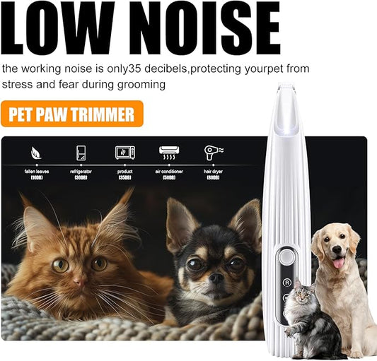 Upgraded Pet Micro Precision Trimmer, New Rechargeable Low Noise Wireless Dog Paw Trimmer, Trimmer with LED Light for Paw Hair, Ears, Face, HIPS & Eyes Grooming Instruments for Cats & Dogs