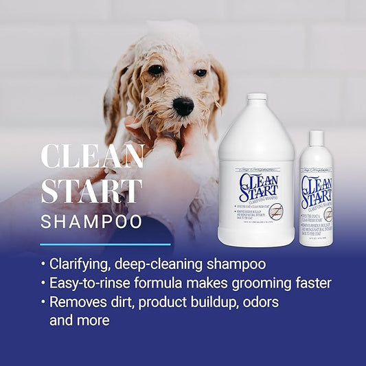 Chris Christensen Clean Start Dog Shampoo, Groom Like a Professional, Pro-Vitamin Deep Cleansing Formula, Preserves Natural Oils, Removes Build Up from Other conditioners, All Coat Types, Made in USA