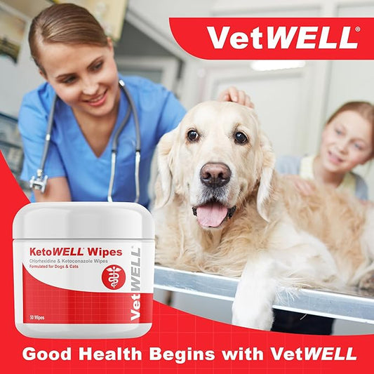 KetoWELL Topical Wipes with Ketoconazole for Dogs & Cats Pet Wipes - 50 Count