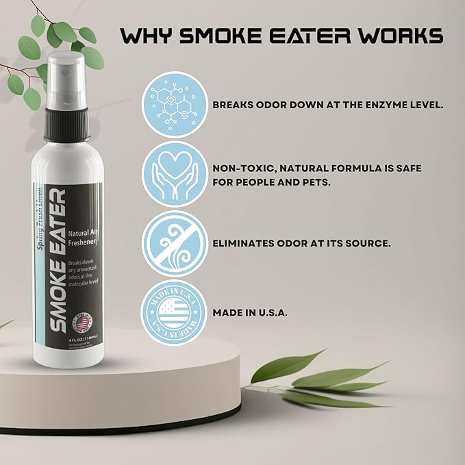 Smoke Eater All Purpose Odor Eliminator - Breaks Down Foul Scents at the Molecular Level - Smoke, Food, Pet and Stale Odor - Ideal For The Home, Apartment Cars, Boats - 4 oz Travel Bottle (Spring Fresh Linen)