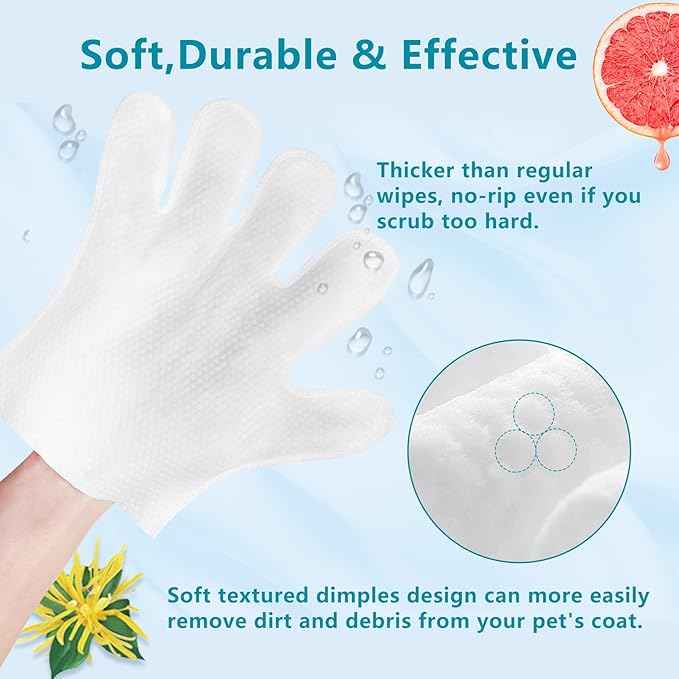 L&W BROS. Dog Wipes Gloves 10 PCS Individually Packaged, Flush-Free, Safe, Alcohol-Free, and for Convenient Grooming Cleaning Deodorizing Hypoallergenic Wipes Disposable Premium Pet Wipes (Unscented)