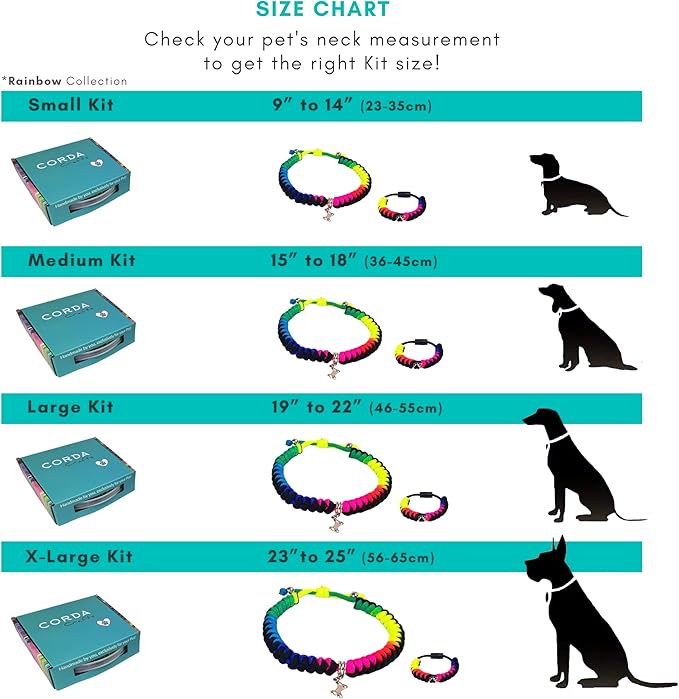 CORDA Crafts - Paracord Kit - Complete Accessories for Making Necklace Dog and Owner Matching Bracelet - Easy Video Tutorial - Waterproof Pet ID Tag Clip Included - X-Large Dog, Rainbow