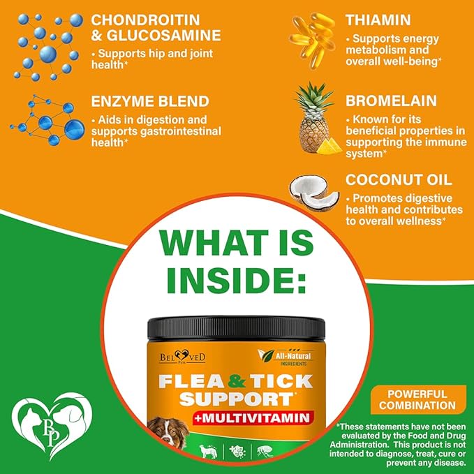 Flea and Tick Prevention Chewable Pills for Dogs - Revolution Oral Flea Treatment for Pets & Complex Multivitamin -Natural Pest Control & Defense Chews - Small Tablets Made in USA (10 Oz)