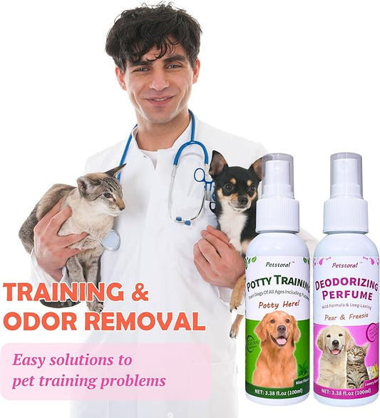 Potty Training & Deodorizing Perfume Spray - Dog Training & Behavior Aids | Stop Dog Marking, Puppy & Dog Pee and Poop Training Spray Kit (3.38 Fl Oz/100ml)