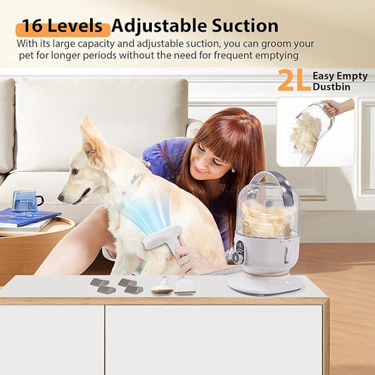 Pet Grooming Kit & Vacuum Suction 99% Pet Hair, 5 In-1 Pet Grooming Kit With 2L Large Capacity Dust Cup, Low Noise Dog Hair Remover for Shedding Grooming Dogs Cats and Other Animals,