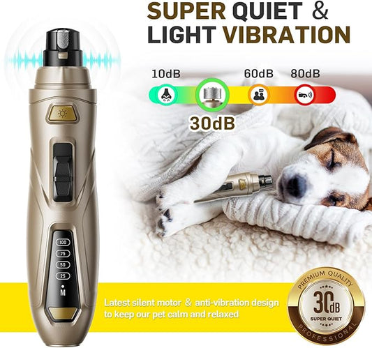 Dog Nail Grinder Super Quiet Dog Nail Trimmers 3 Grinding Wheels 3 Speed Rechargeable Pet Nail Grinder LED Display Dog Nail Clippers Kit for Large Medium Small Dogs Cats Dog Nail File Toenail Clippers