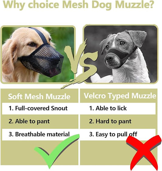 Mesh Dog Muzzle for Extra Large Sized Dogs, Whongkidz Air Mesh Basket Muzzle with Adjustable Straps Full-Covered Dog Mouth Guard Breathable No Biting Barking Chewing Licking (Black, XL)