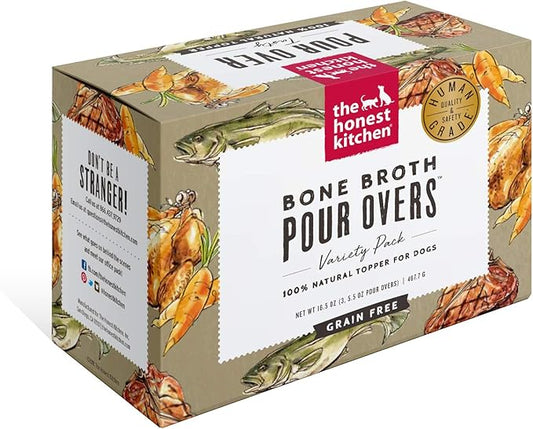 The Honest Kitchen Bone Broth POUR OVERS™ Wet Toppers for Dogs (Variety Pack of 3), 5.5 oz