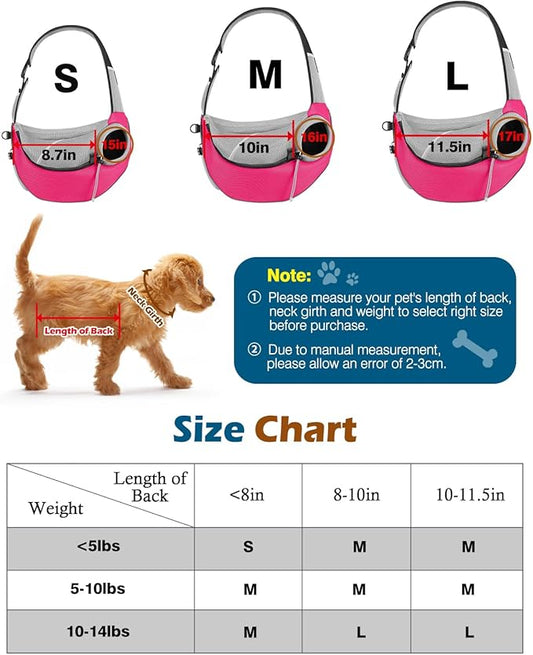 Pawaboo Dog Sling Carrier, Dog Papoose with Zipper Touch Pocket, Hand Free Breathable Mesh Puppy Carrier, Crossbody Satchel Dog Purse with Adjustable Strap for Outdoor Travel, Pink, Large