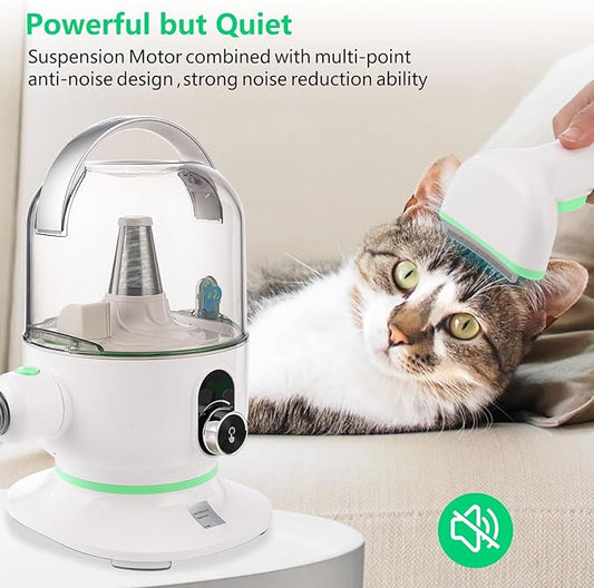 IDEALHOUSE Dog Hair Vacuum and Grooming Kit, 2L Dust Cup with 5 Grooming Tools, High Suction Power for Shedding Pet Hair, Low Noise for Stress-Free Grooming, Home Cleaning, White and Green