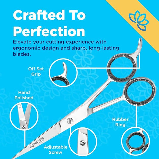 Equinox Professional Hair Cutting Scissors Set - Blending Shears for Hair Cutting Set includes Rat Tail Comb - 6.5” - Barber Scissors Kit for Men and Women - Blending Scissors for Cutting Hair