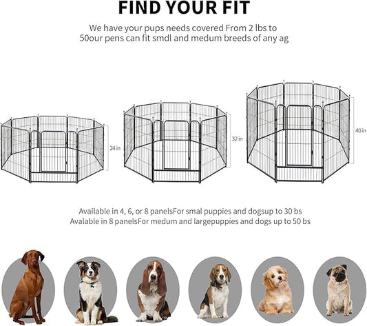 Dog Playpen, Dog Fences for The Yard, Portable Outdoor Dog Playpen for Large/Medium/Small Dogs, Foldable Metal Dog playpen, with Doors (24 Panels, 40")