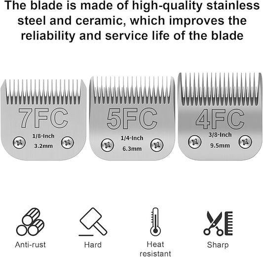 3PACK Dog Grooming Clipper Replacement Blades Compatible with Andis Pet Clipper/Oster A5/Wahl KM Series Dog Clipper,Ceramic Blade & Stainless Steel Blade (#+4FC+5FC+7FC)