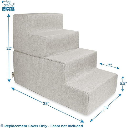 Best Pet Supplies Portable Foldable Foam Pet Stairs/Steps for Couch, Sofa, and High Bed, Non-Slip Bottom Balanced Paw Safe - Sand, Foldable 4-Step (H: 22")