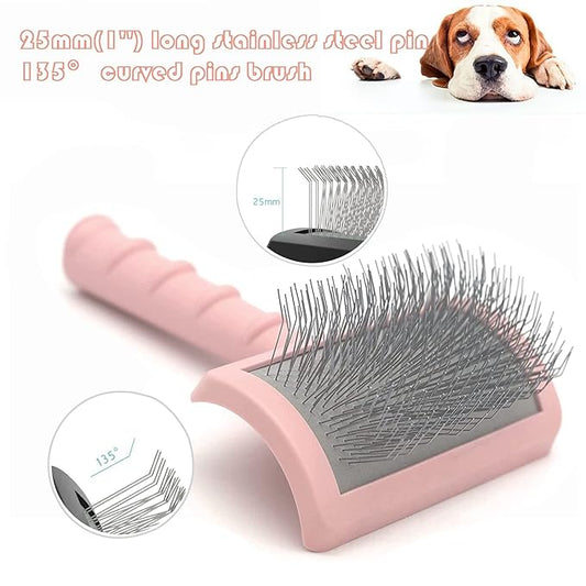 Large Slicker Brush for Dogs,Cats,Extra Long Pin Shedding Brush for Long Haired Dog,Cat, Pet Grooming Wire Brush for Thick Undercoat Curly Hair,25mm(1"),Pink