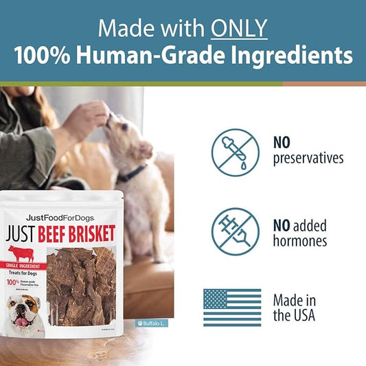 JustFoodForDogs Single-Ingredient Healthy Dog Treats, Beef Brisket, Made in The USA, 5 oz