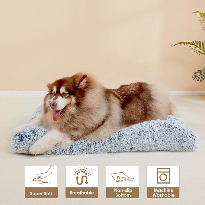 EHEYCIGA Fluffy XXL Dog Crate Pad, Plush Faux Fur Dog Bed for Extra Large Dogs, Calming Anti Anxiety XXL Dog Bed for Crate, Washable Soft Warm Dog Crate Mat with Non-Slip Bottom