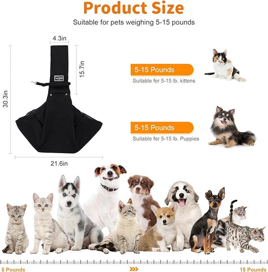 Cat Sling Carrier, Dog Sling for Small Dogs and Cats 5-15lbs, Hand-Free Reversible Puppy Sling Carrier