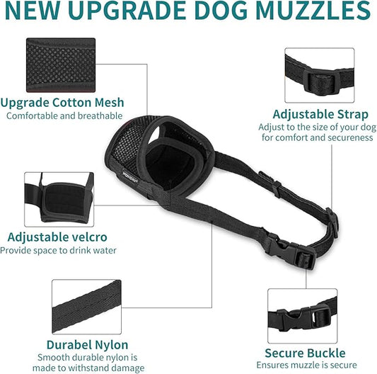 Dog Muzzle for Small Medium Large Dogs, Dog Muzzles for Biting Barking and Chewing Puppy Muzzle Nylon Soft Mesh Breathable Adjustable Loop Muzzle Anti-Dropping (M, Black)