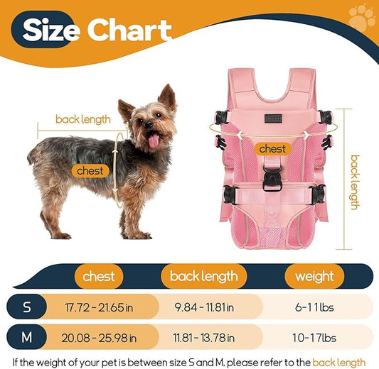 YUDODO Dog Backpack Carrier with Adjustable Safety Buckle Easy-fit Pet Dog Front Carrier for Small Medium Dog Legs Out Dog Chest Carrier for Traveling Walking Cycling (Medium, Pink)
