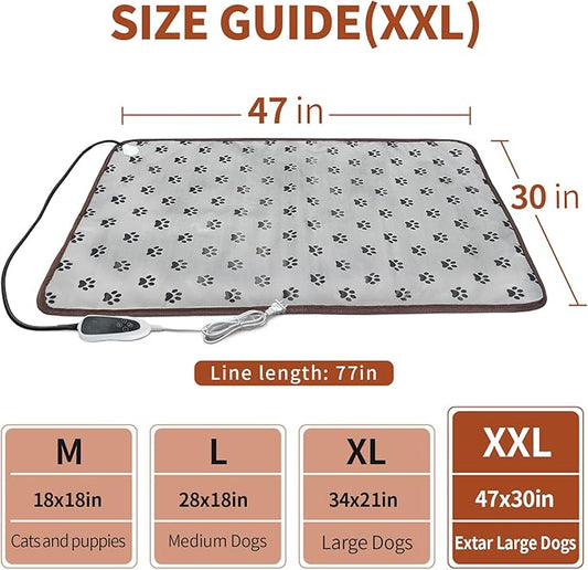 Extra Large Dog Heating Pad 47x30 in Waterproof Pet Heating Pad Smart Thermostat Switch, Whelping Supplies Heated Dog Bed, Adding Wire Rope Wires Puppy Heating Pad Mat-Paw Print