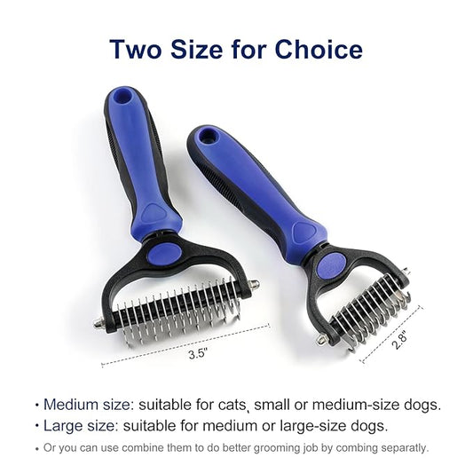 WePet Grooming Rake for Dogs & Cats, Double-Sided Deshedding Brush, Extra-Wide Dematting Tool, Slicker Comb for Undercoat & Loose Hair Removal, Reduces Shedding by 95%, Blue, Small