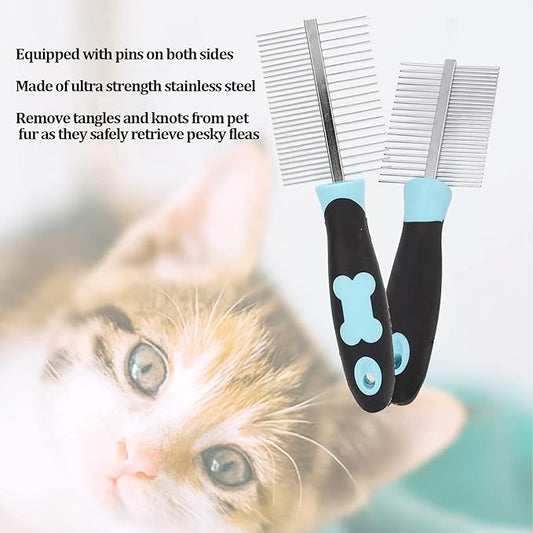 Dog Cat Combs,Top Pet Detangler Brush for Long,Curly Hair,Comb Removes, Prevents Matted Fur, Cat Needle Combs for Goldendoodle, Poodle Mixes, And Cat Undercoat (Blue)