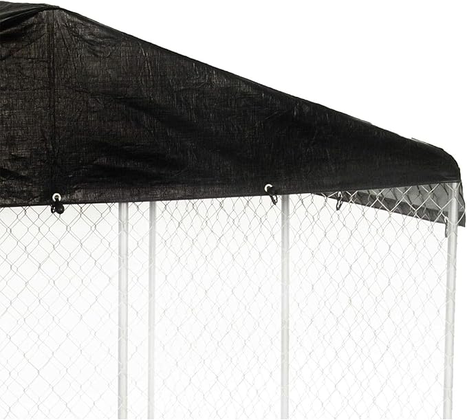 10 by 10 Feet Black Extra Large All Season Outdoor Waterproof Fully Enclosed Dog Run Kennel Cover with Sturdy Elastic Cords