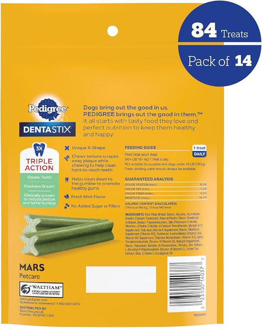 PEDIGREE DENTASTIX Fresh Dogs Treats, Large, 6 Count (Pack of 14)