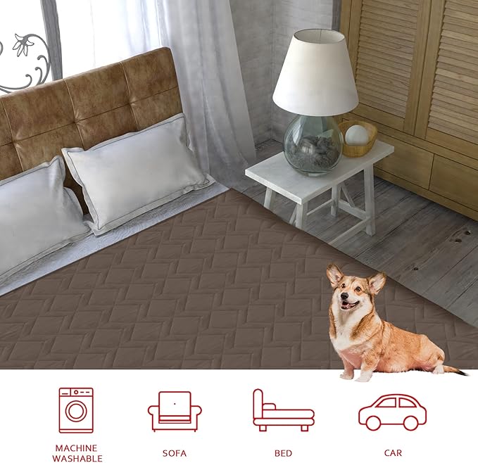 Waterproof Blanket Dog Bed Cover with Non-Skid Bottom, Couch Cover for Dogs, Mattress Protector Furniture Protector, Bed Couch Sofa(86" X 82"), Chocolate