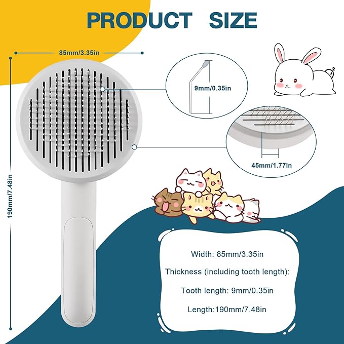 New cat brush&dog brush,pet hair brush with Self Cleaning Button Easy to remove loose undercoat,Needle-tip massage beads, no harm to the skin (Grey)