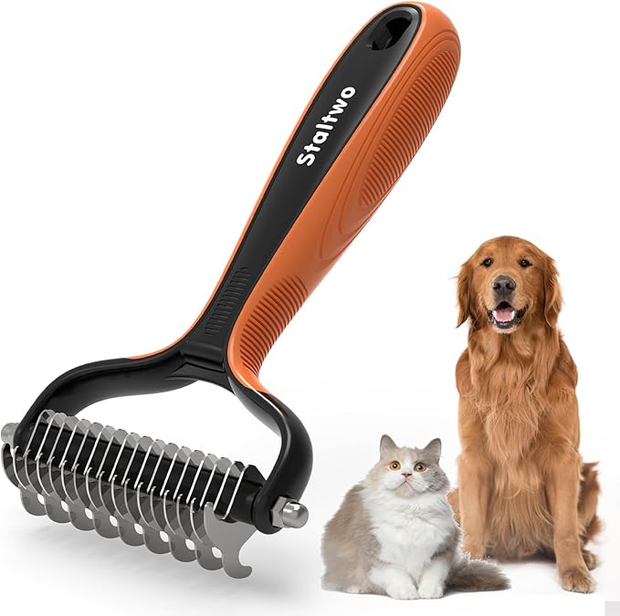 Deshedding Dog Brush for Shedding - 2-in-1 Professional Undercoat Rake and Furminator for Dogs | Shedding Control for Long-Haired Dogs and Cats, Deshedding Tool, Knot Removal,Orange
