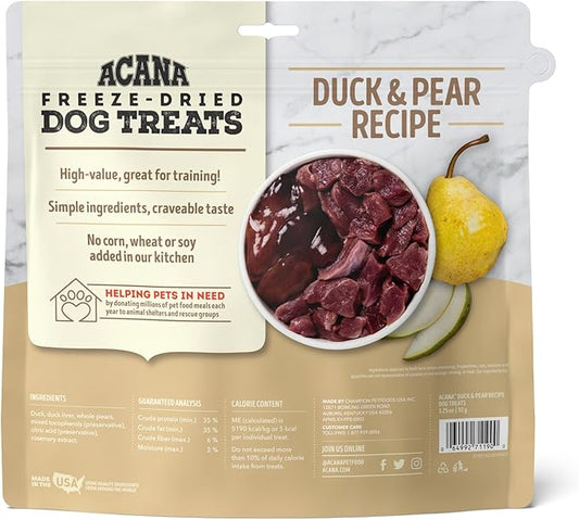 Singles Freeze Dried Dog Treats, Limited Ingredient Grain Free Duck & Pear Recipe, 3.25oz