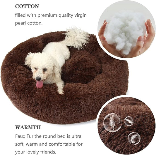 Orthopedic Dog Beds for Medium Dogs 30 inch Round Calming Pet Beds Machine Washable Faux Fur Doggie Beds for Medium Dogs Chocolate Brown