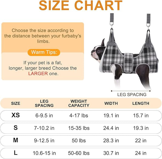 BEAUTYZOO Dog Grooming Hammock, Medium Dog Sling for Nail Trimming, Dog Hanging Harness for Claw Care with Thick Fabric Neck Support Wide Strap Restraint Cat Grooming Hammock, Black L