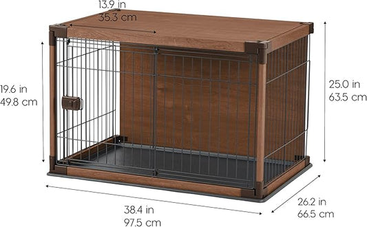 IRIS USA Modern Wooden Dog Crate – Stylish Furniture-Style Indoor Kennel & End Table for Small to Medium Dogs, Secure Enclosed Pet Cage with Sliding Door, Dark Brown