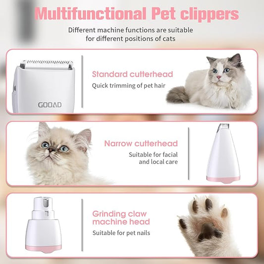 Cat Clippers for Matted Hair, Quiet Cat Shaver for Long Hair, Cordless Cat Hair Trimmer for Grooming, Cat Paw Trimmer Nail Grinder,Pet Shaver Cat Grooming Kit for Cats Small Dogs Animals(White)