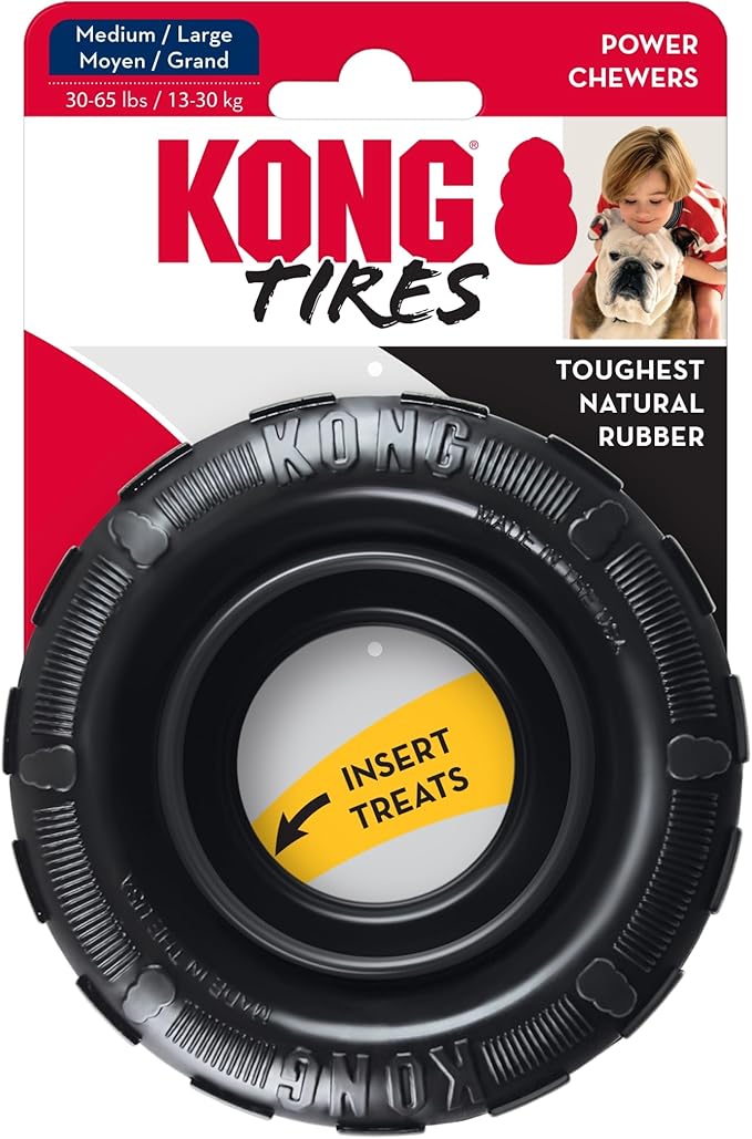 KONG Extreme Tires - KONG's Most Durable Natural Rubber Chew & Fetch Toy - Treat Dispenser Dog Tire Toy - Pet Supplies for Outdoor & Indoor Play - For Medium/Large Dogs