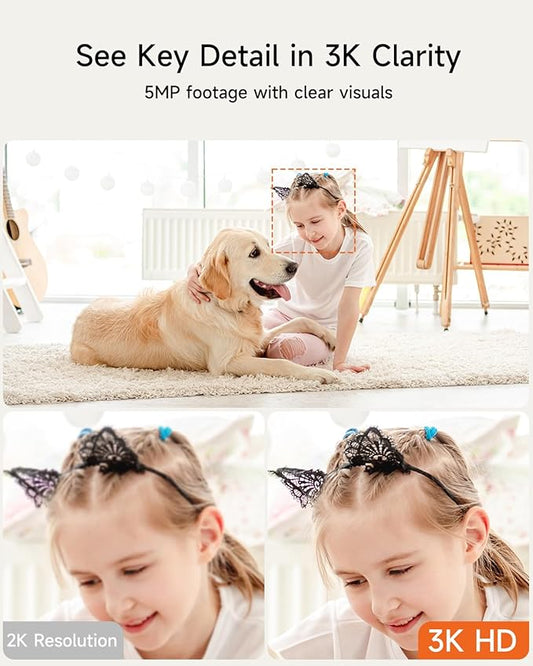 Indoor Camera, 3K Security Camera with 64GB Card, Dog/Cat/Pet Camera, 5G 2.4G Wi-Fi, Human/Pet/Facial AI Detection, 360 Pan Tilt Auto Tracking, 5MP Night Vision, Privacy Mode, Two-Way Audio