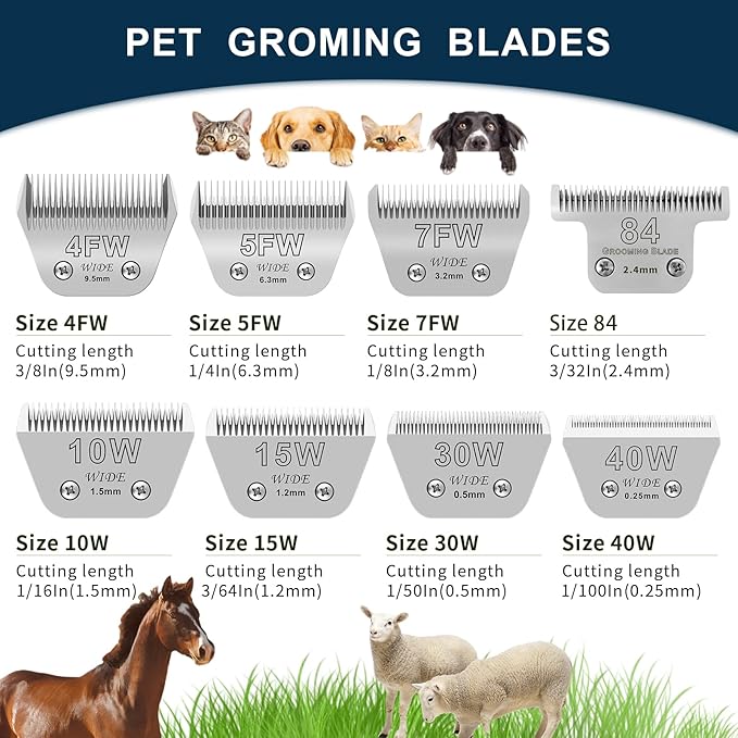Pet Dog Grooming Detachable Wide Blades Kit,Compatible with Andis,Oster A5,Wahl KM10 Clippers,Cut Length 1/50"(0.5mm) to 1/4" (6.3mm),30W+10W+7FW+5FW