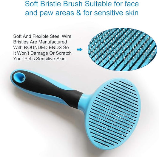 Dog Brush and Cat Brush, Self Cleaning Slicker Brush for Shedding Pet Grooming Tools for Small, Medium, Large, Short Haired or Long Haired Dogs and Cats for Matted Fur (Blue)