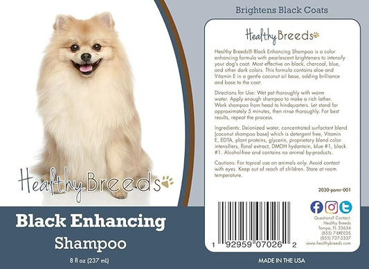 Healthy Breeds Pomeranian Black Enhancing Shampoo - Gentle Cleanser with Vitamin E, Aloe & Coconut Oil That Adds Brilliance, Shine & Intensity to Darker Coats - Floral Scent - 8 oz