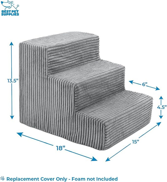 Best Pet Supplies Dog Stairs for Small Dogs & Cats, Foam Pet Steps Portable Ramp for Couch Sofa and High Bed Non-Slip Balanced Indoor Step Support, Paw Safe No Assembly - Gray, 3-Step