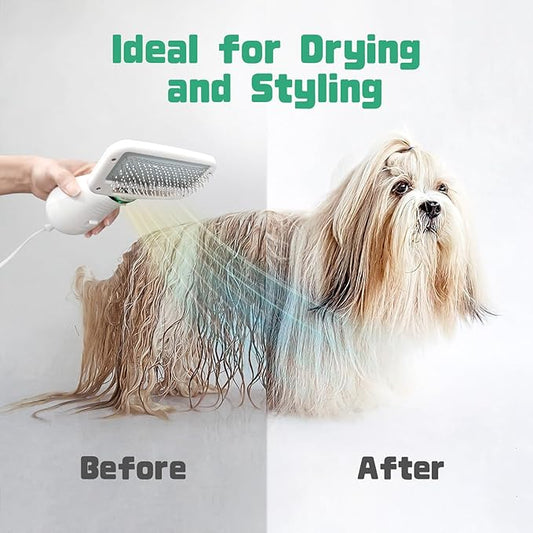 Pet Hair Dryer, 2-in-1 Dog Hair Brush Dryer With Slicker Brush, 300W Pet Grooming Dryer for Small and Medium-Sized Dogs and Cats, Portable & Adjustable Temperature