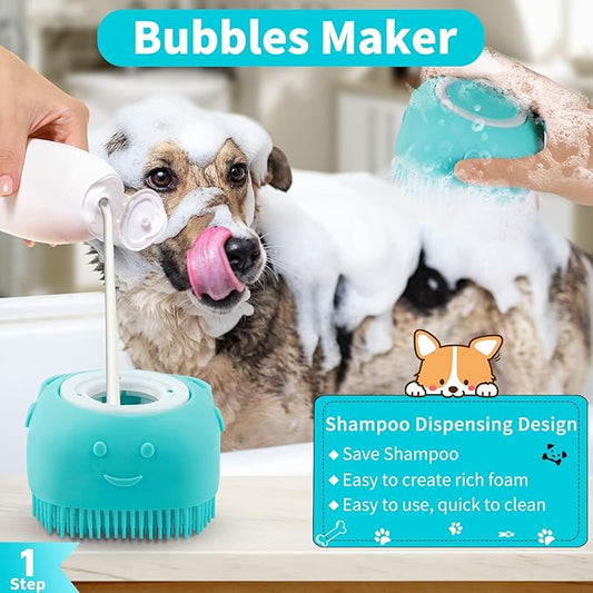 Comotech 3PCS Dog Bath Brush | Dog Shampoo Brush | Dog Scrubber for Bath | Dog Bath Brush Scrubber | Dog Shower/Washing Brush with Adjustable Ring Handle for Short & Long Hair (Blue Pink Blue)