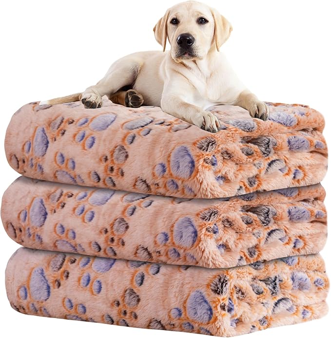 Dog Blankets for Dogs, 3 Pack Large Blanket Medium Dog Cat Soft Fuzzy Blankets Washable,Comfort Flannel,Fuzzy Soft Blankets for Dogs,Pet Blanket,Reversible Cow Print,41 x 31 inch,Blue