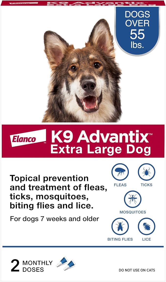 K9 Advantix Flea, Tick & Mosquito Prevention for Dogs Over 55 lbs. | Flea Drops for Extra Large Dogs | Apply Monthly | 2 Treatments