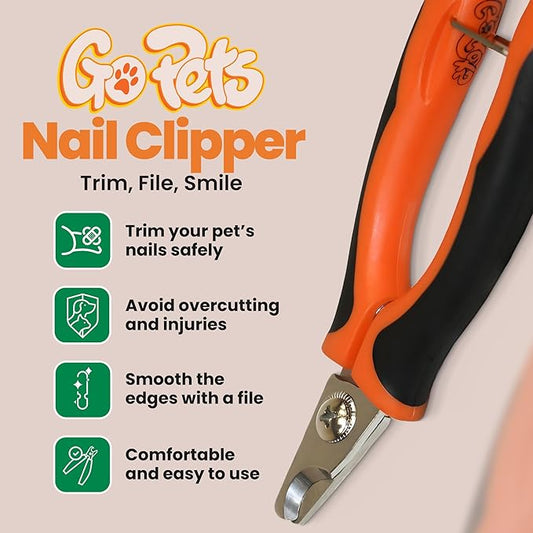 GoPets Pet Nail Clipper for Small to Medium Sized Pets, Angled Stainless Steel Blades with Safety Guard, Ergonomic Handle for Safe and Effective Trimming, Heavy Duty Nail Clippers for Thick Nails
