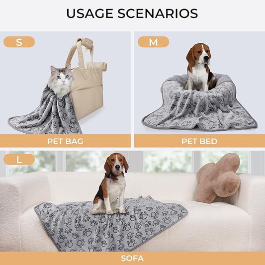 1 Pack 6 Blankets Dog Cat Soft Fluffy Fleece Pet Blanket Warm Cute Print Design Puppy Kitten Blanket Doggy Paw Grey Large(41"x31")